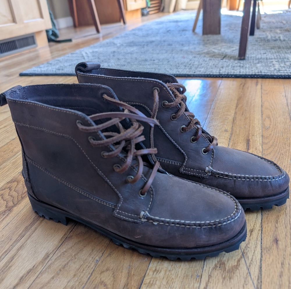 Cole Haan Women's Brown Leather Moc Toe Lace-Up Boots Size 9.5 Genuine Handsew